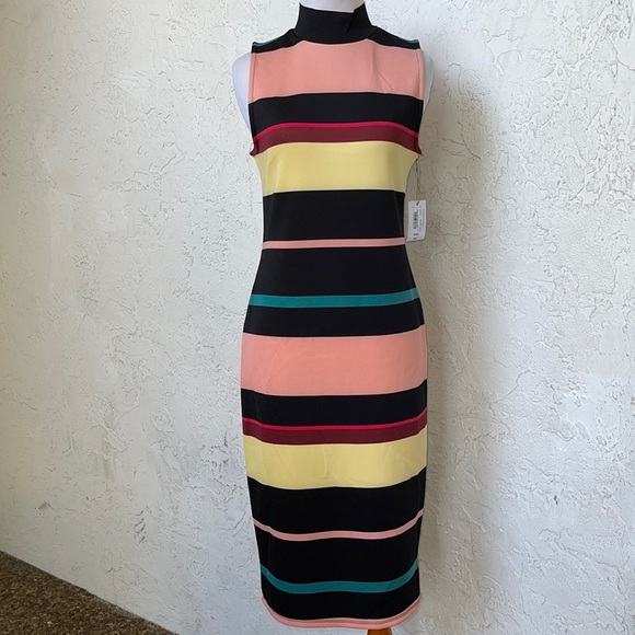 Belle Sky Is The Limit Scuba Mock Turtleneck Midi Striped Dress Size M - Picture 3 of 12
